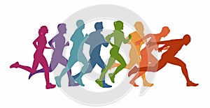 Running marathon, people run, colorful poster. Vector colorful illustration sport background